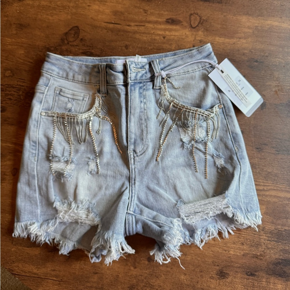 Risen High Rise Rhinestone Shorts